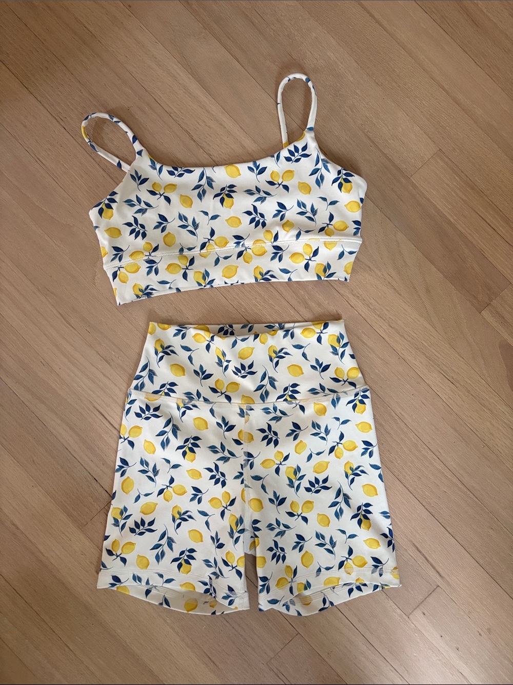 Z Supply White Lemon Print Cropped Tank & High-Waist Shorts Set